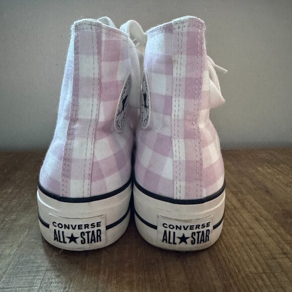 Women's Platform High Top Converse Pink/White Plaid - Size 8 - Picture 4 of 4